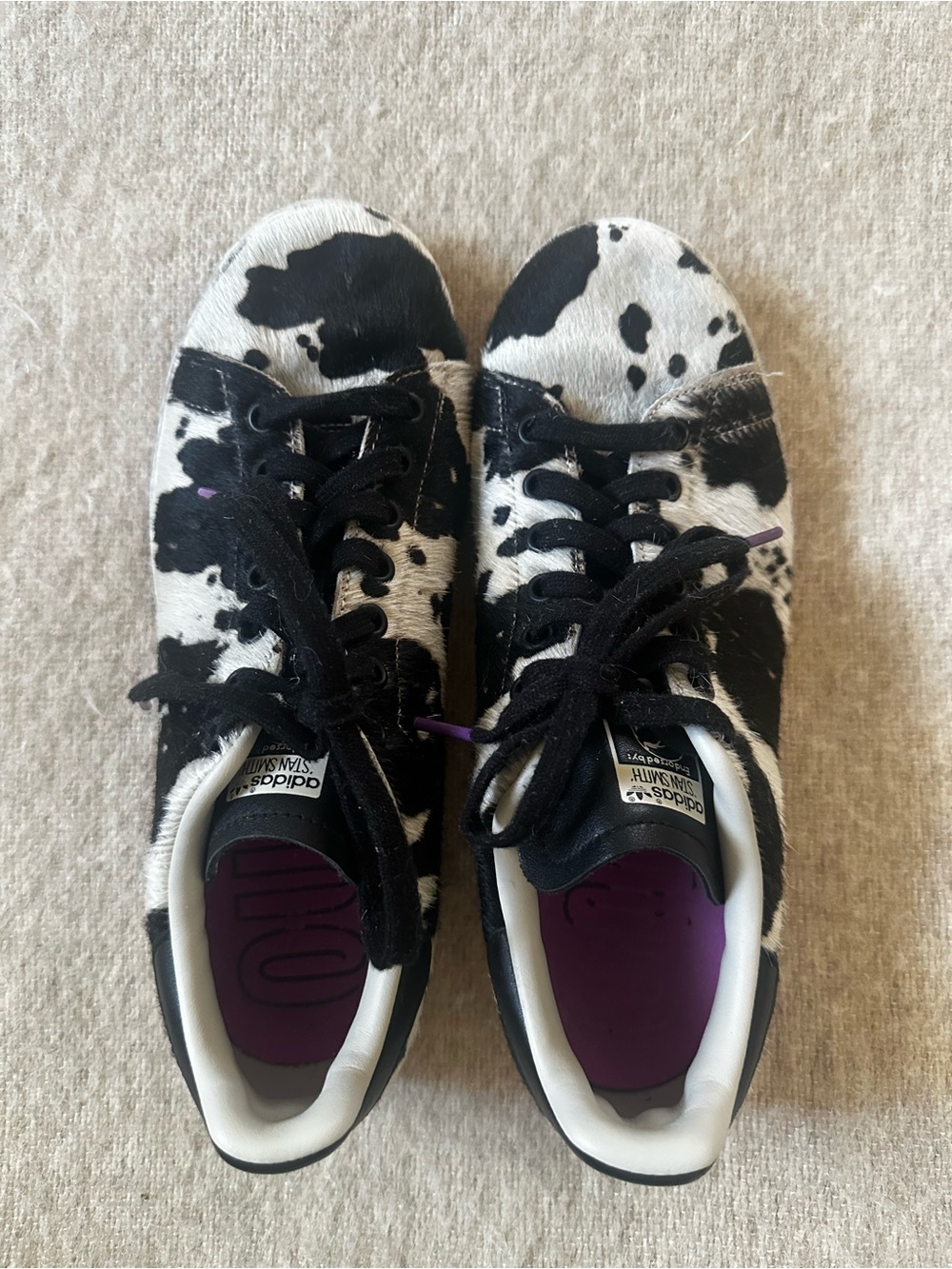 Adidas Stan Smith Hair on Hide Black & White Cow Sneakers Wmns Sz 9